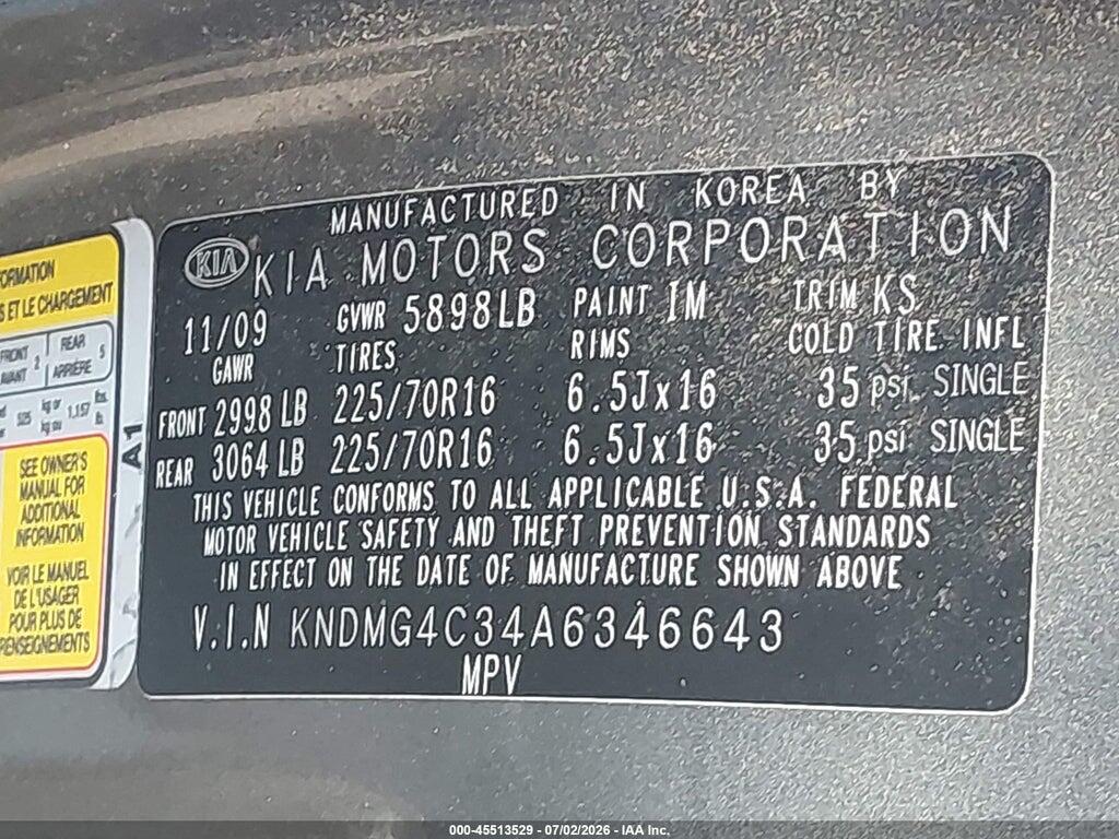 KNDMG4C34A6346643 2010 KIA SEDONA photo no. 9