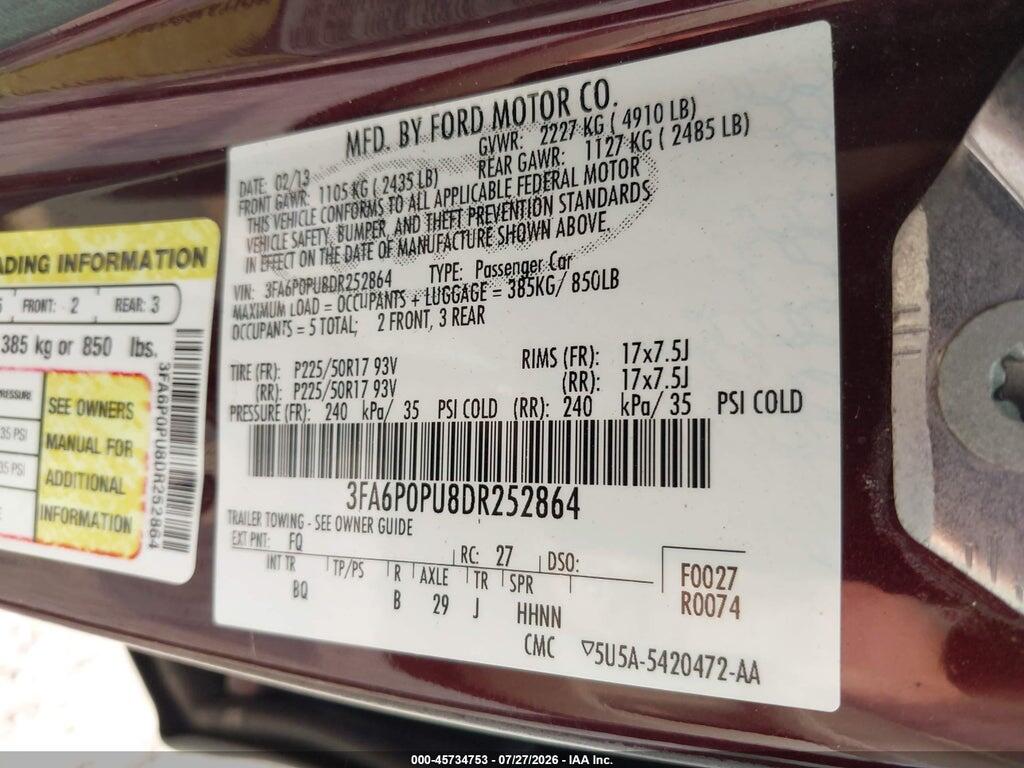 3FA6P0PU8DR252864 2013 FORD FUSION ENERGI photo no. 9