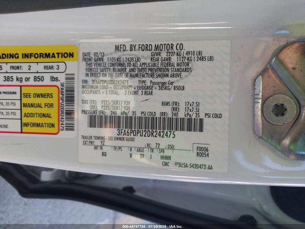 3FA6P0PU2DR242475 2013 FORD FUSION ENERGI photo no. 9