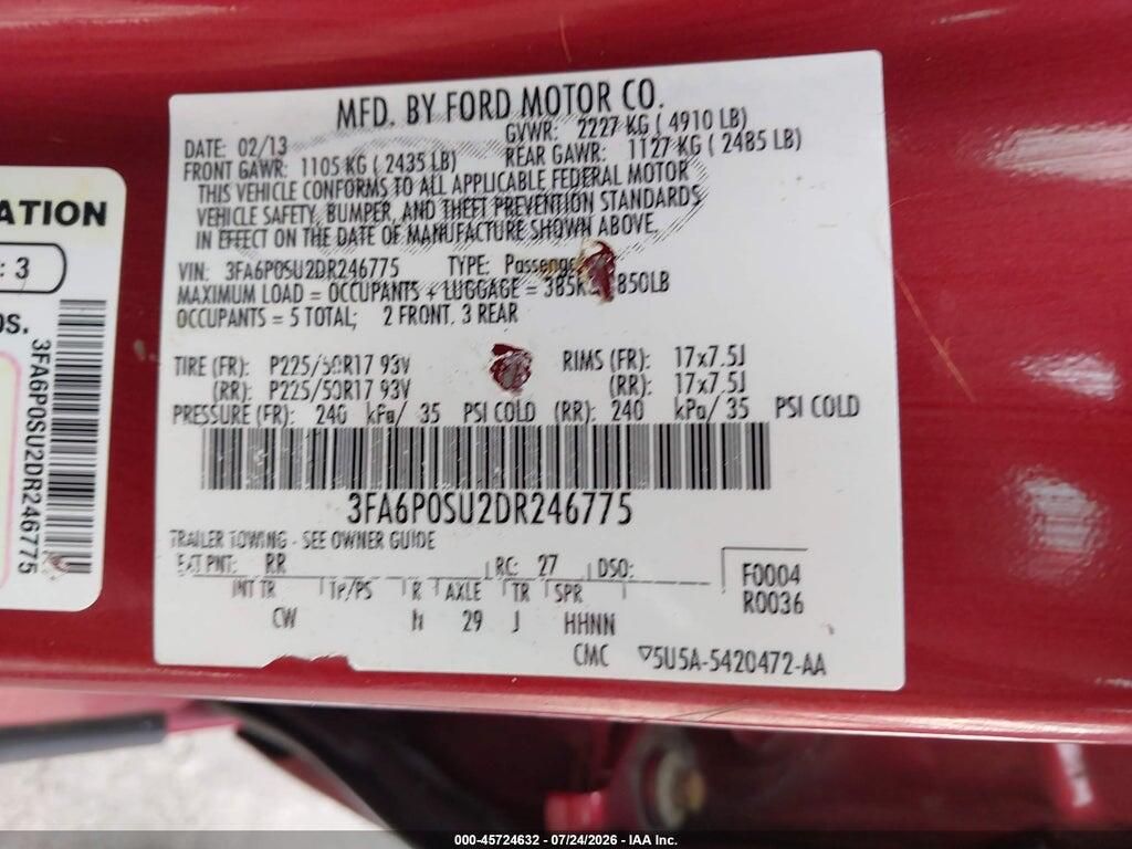 3FA6P0SU2DR246775 2013 FORD FUSION ENERGI photo no. 9