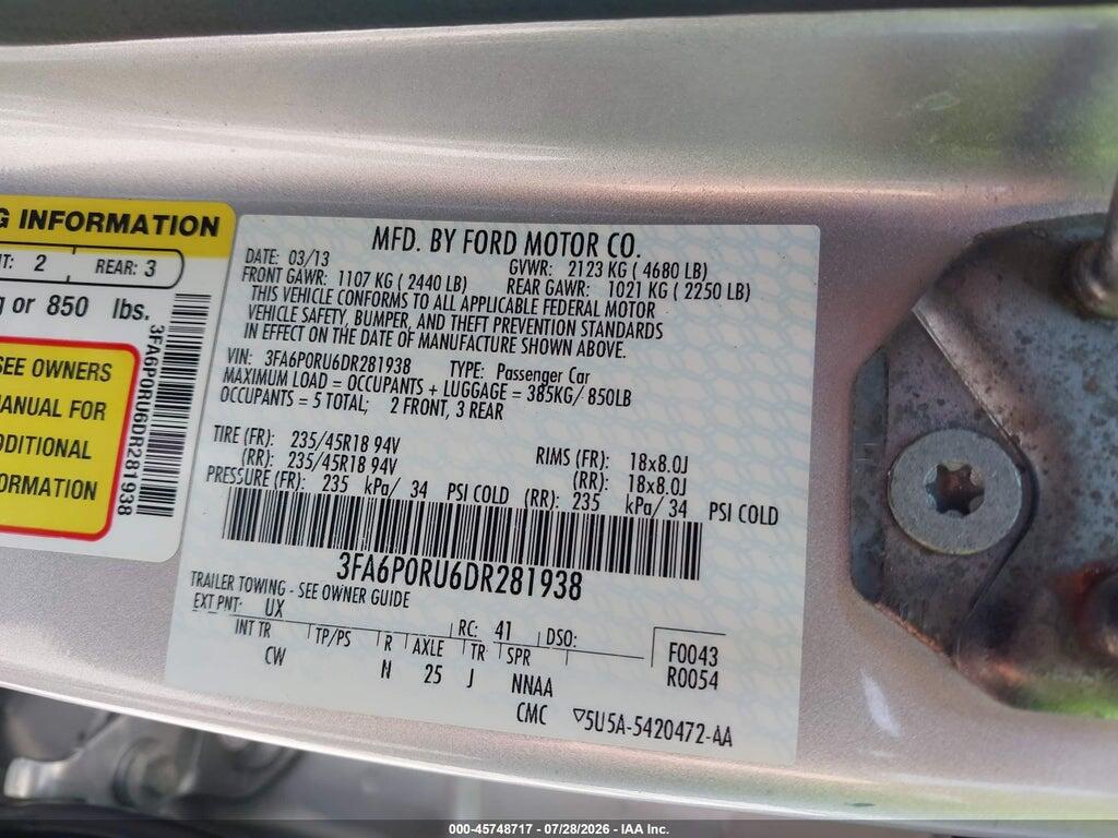3FA6P0RU6DR281938 2013 FORD FUSION HYBRID photo no. 9