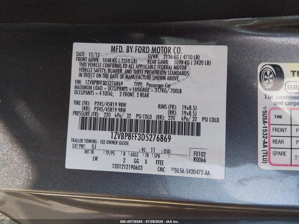 1ZVBP8FF3D5276869 2013 FORD MUSTANG photo no. 9