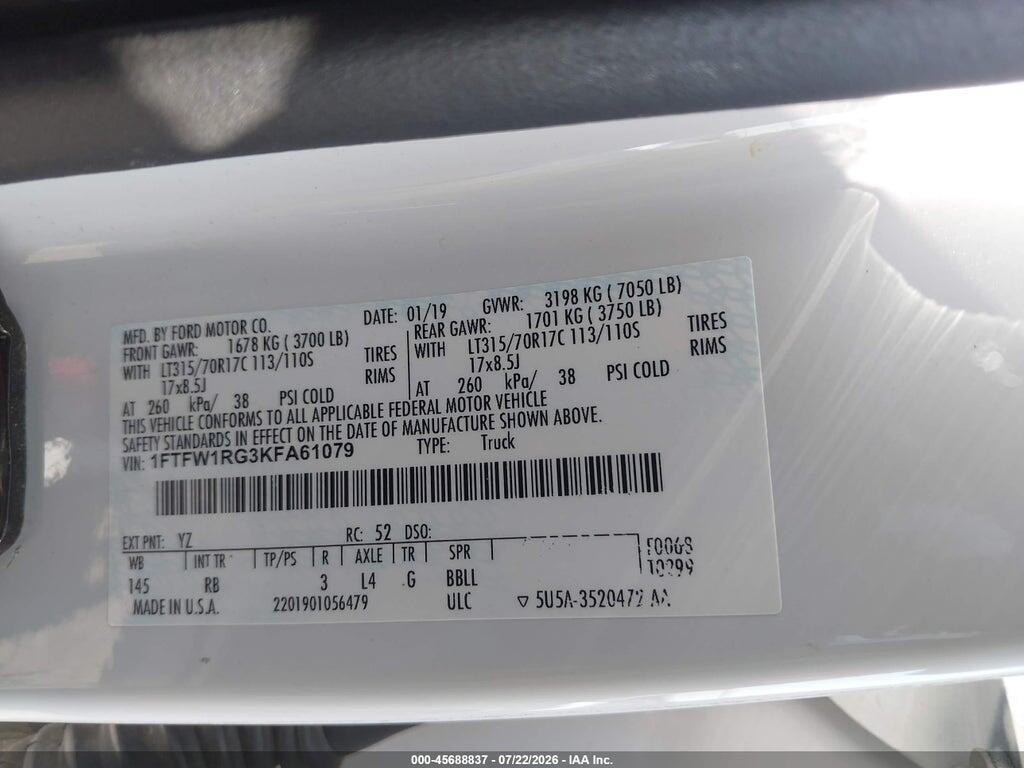 1FTFW1RG3KFA61079 2019 FORD F-150 photo no. 9