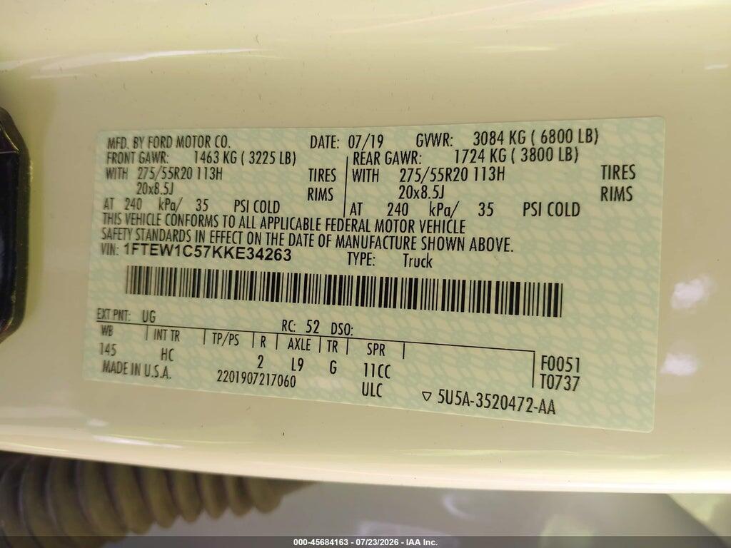 1FTEW1C57KKE34263 2019 FORD F-150 photo no. 9