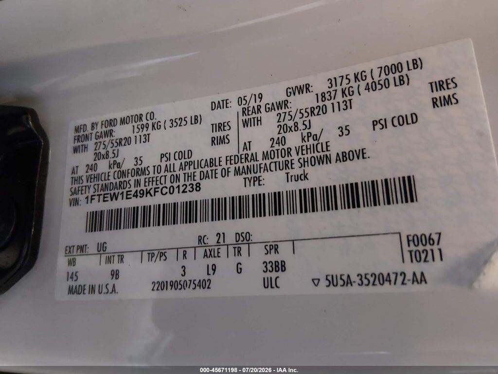 1FTEW1E49KFC01238 2019 FORD F-150 photo no. 9