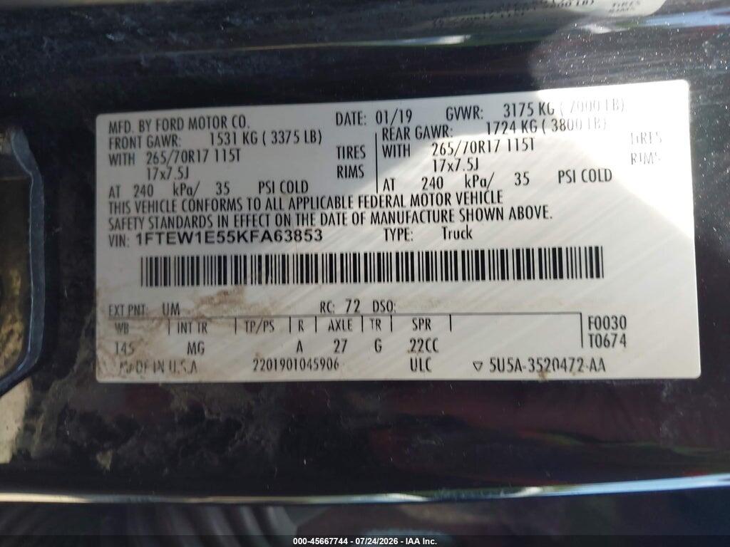 1FTEW1E55KFA63853 2019 FORD F-150 photo no. 9