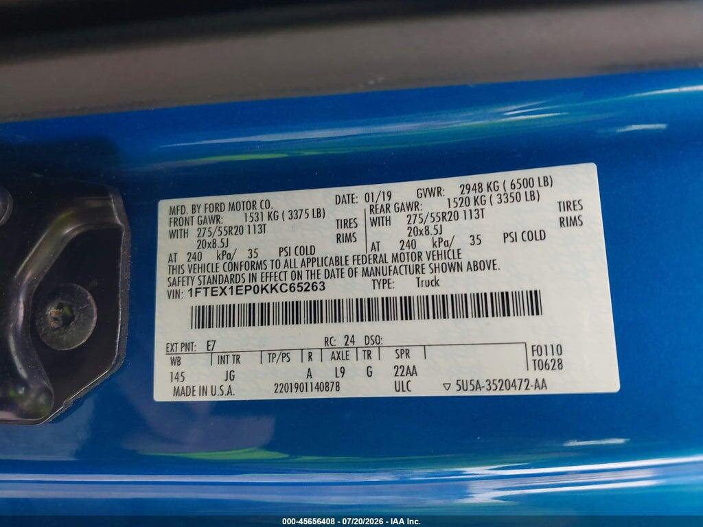 1FTEX1EP0KKC65263 2019 FORD F-150 photo no. 9