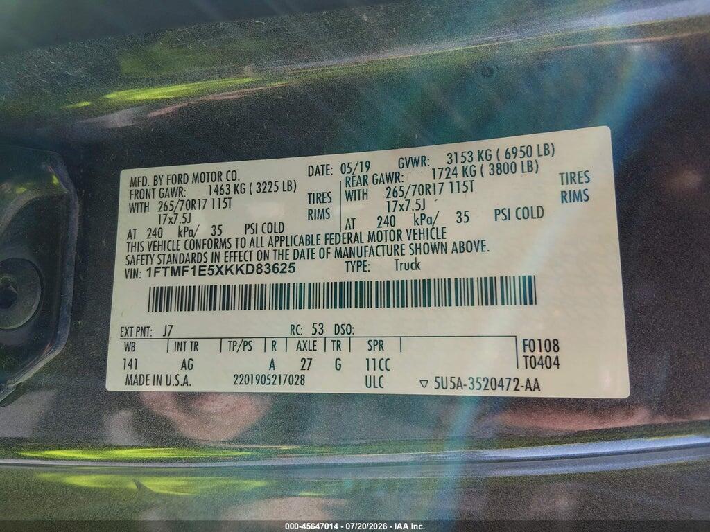 1FTMF1E5XKKD83625 2019 FORD F-150 photo no. 9