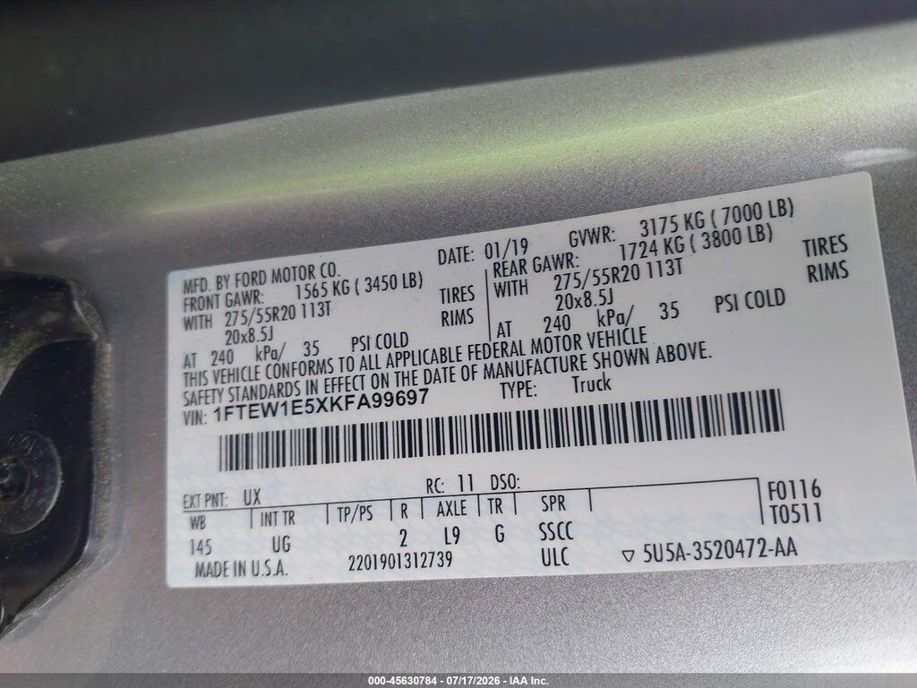 1FTEW1E5XKFA99697 2019 FORD F-150 photo no. 9