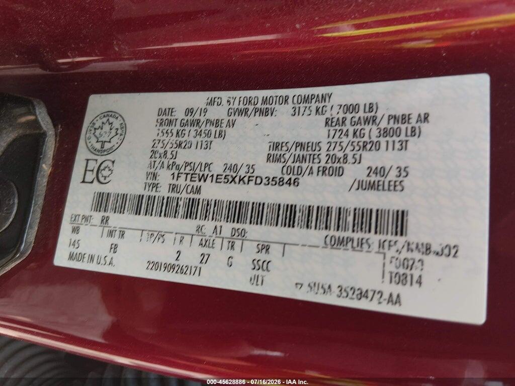 1FTEW1E5XKFD35846 2019 FORD F-150 photo no. 9