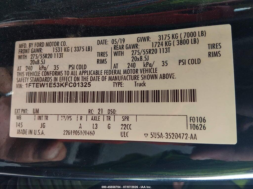 1FTEW1E53KFC01325 2019 FORD F-150 photo no. 9