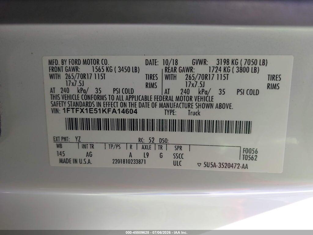 1FTFX1E51KFA14604 2019 FORD F-150 photo no. 9
