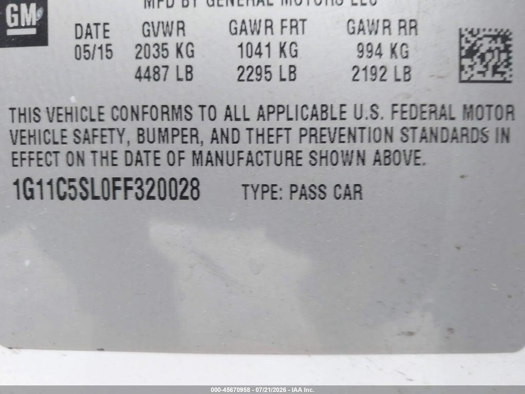 1G11C5SL0FF320028 2015 CHEVROLET MALIBU photo no. 9