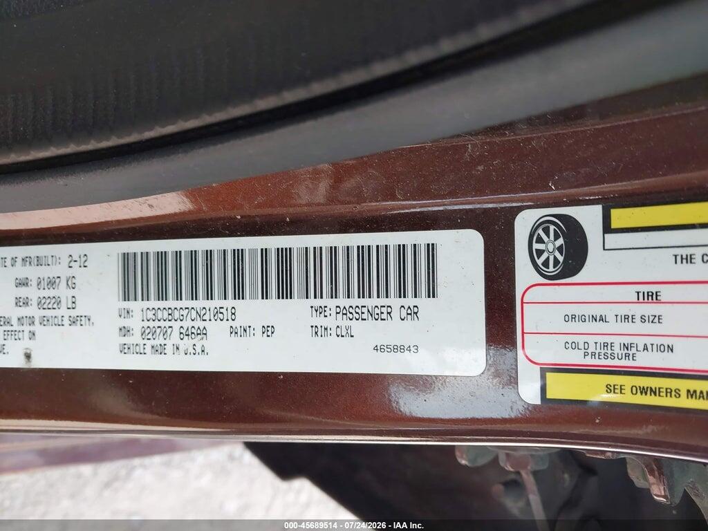 1C3CCBCG7CN210518 2012 CHRYSLER 200 photo no. 9