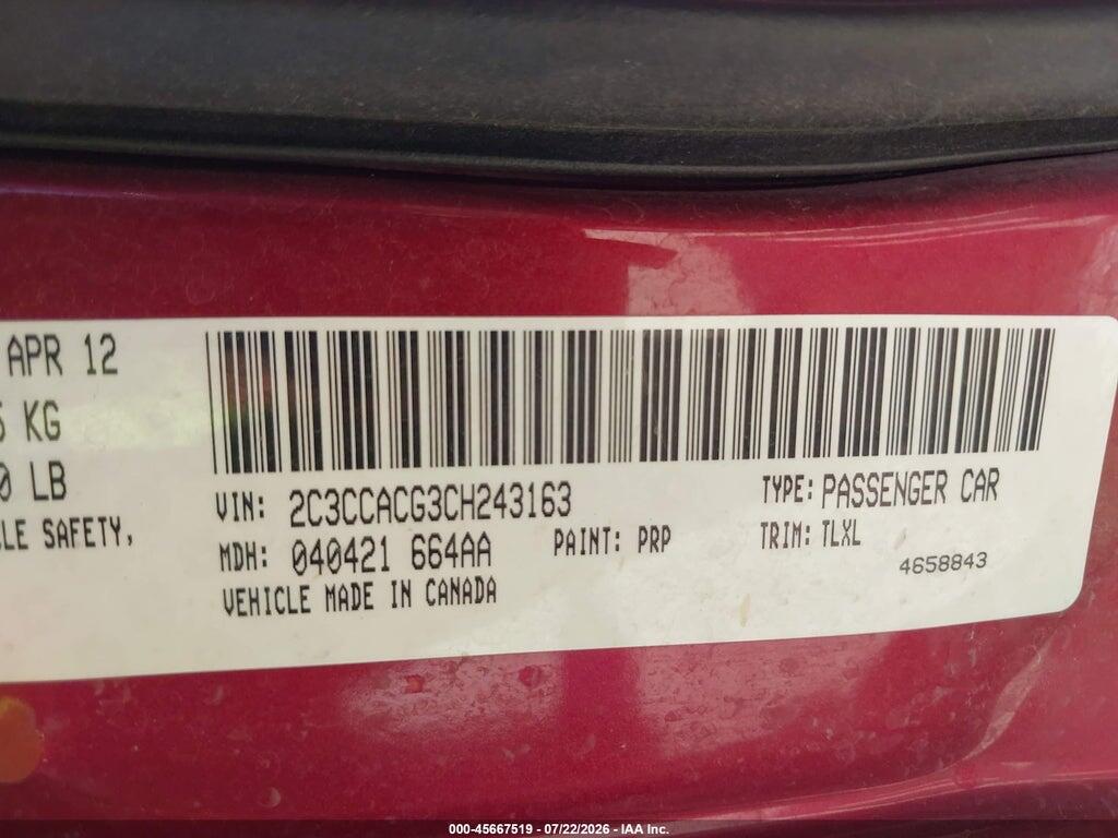 2C3CCACG3CH243163 2012 CHRYSLER 300 photo no. 9