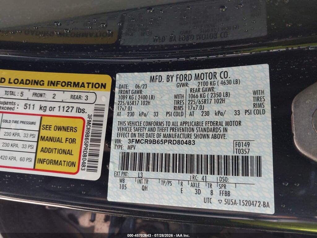 3FMCR9B65PRD80483 2023 FORD BRONCO SPORT photo no. 9