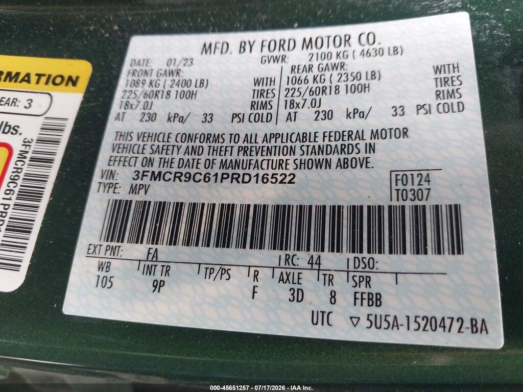 3FMCR9C61PRD16522 2023 FORD BRONCO SPORT photo no. 9