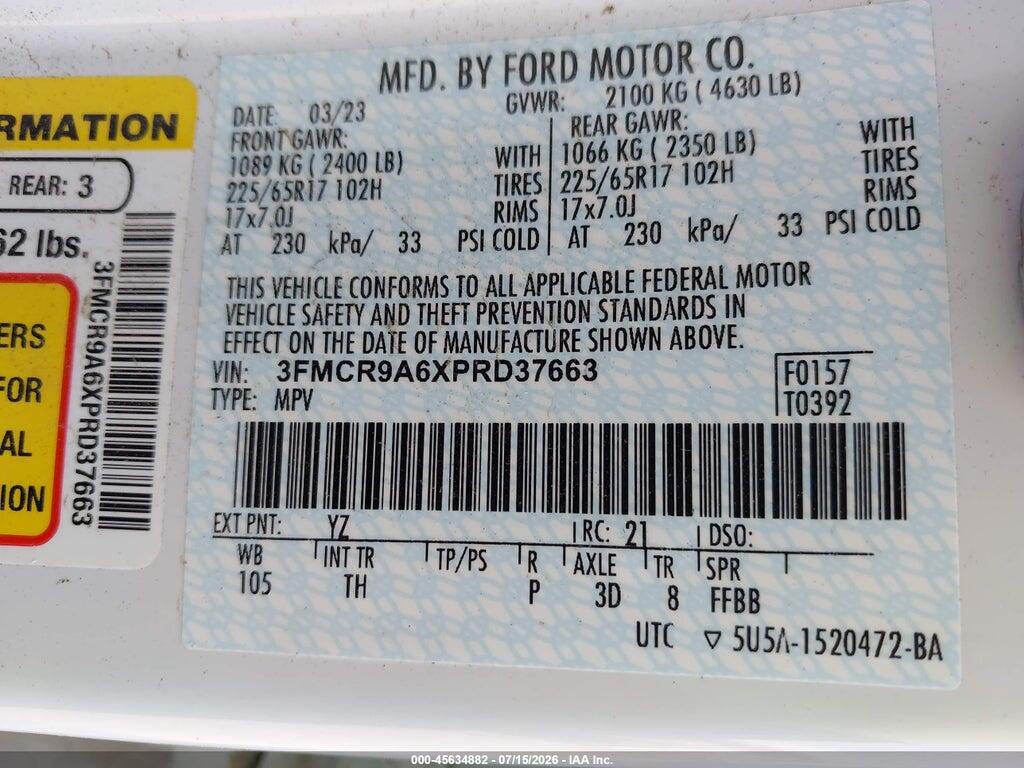 3FMCR9A6XPRD37663 2023 FORD BRONCO SPORT photo no. 9