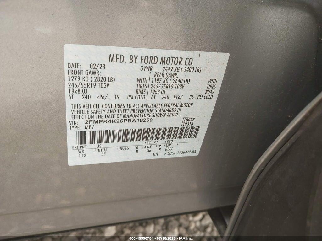 2FMPK4K96PBA19250 2023 FORD EDGE photo no. 9