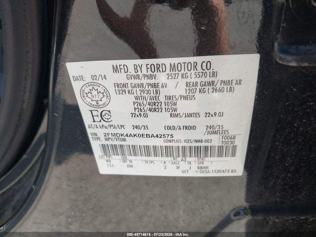 2FMDK4AK0EBA42575 2014 FORD EDGE photo no. 9
