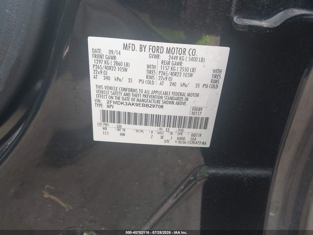 2FMDK3AK9EBB29708 2014 FORD EDGE photo no. 9