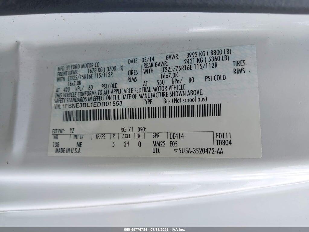 1FBNE3BL1EDB01553 2014 FORD E-350 SUPER DUTY photo no. 9