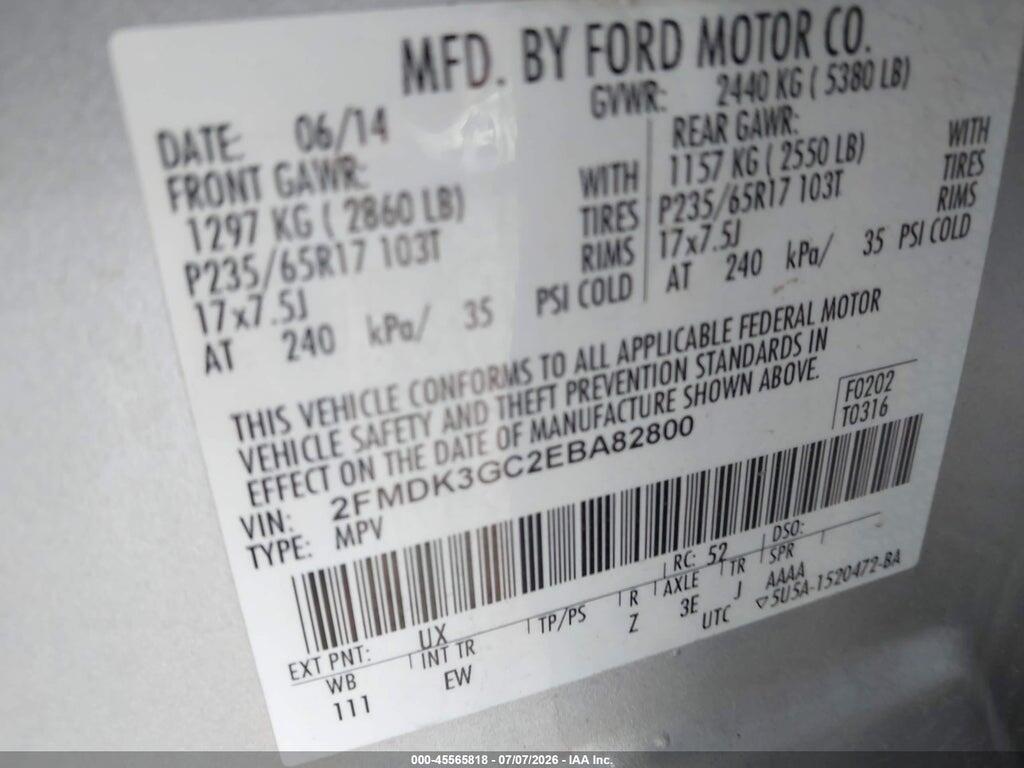 2FMDK3GC2EBA82800 2014 FORD EDGE photo no. 9