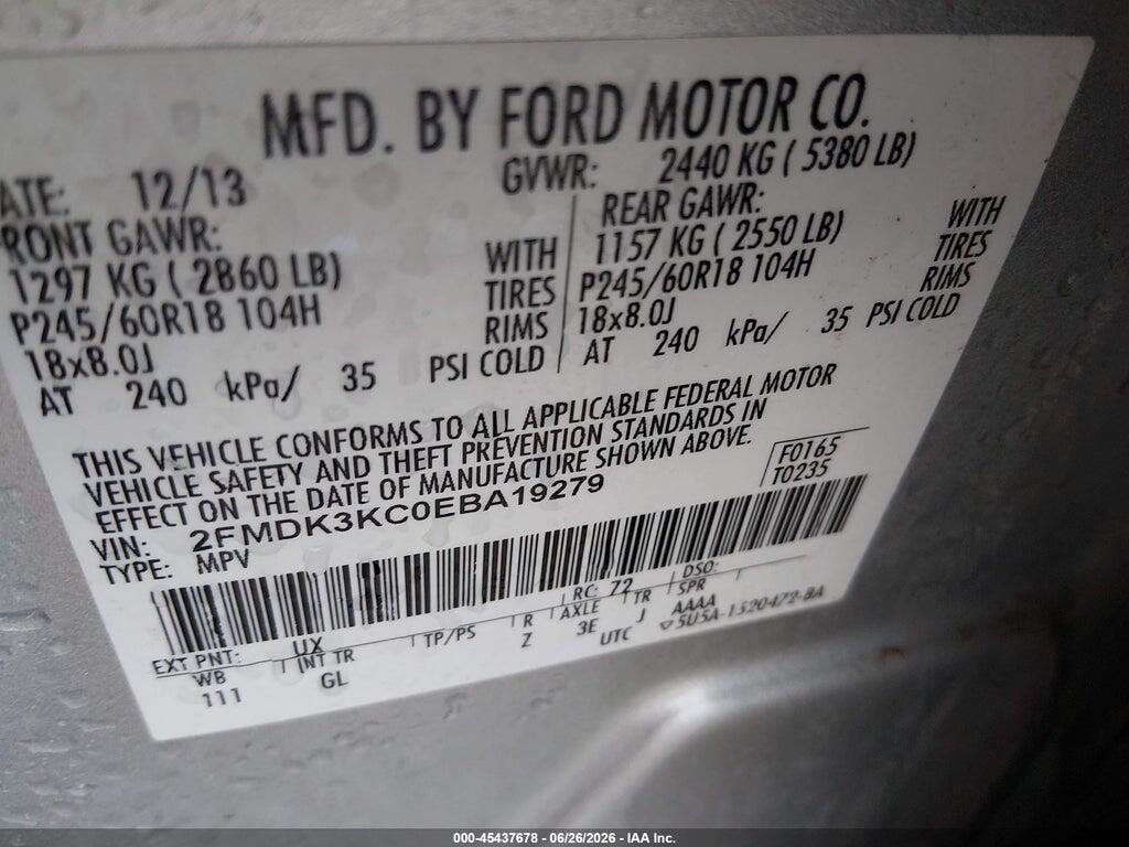 2FMDK3KC0EBA19279 2014 FORD EDGE photo no. 9