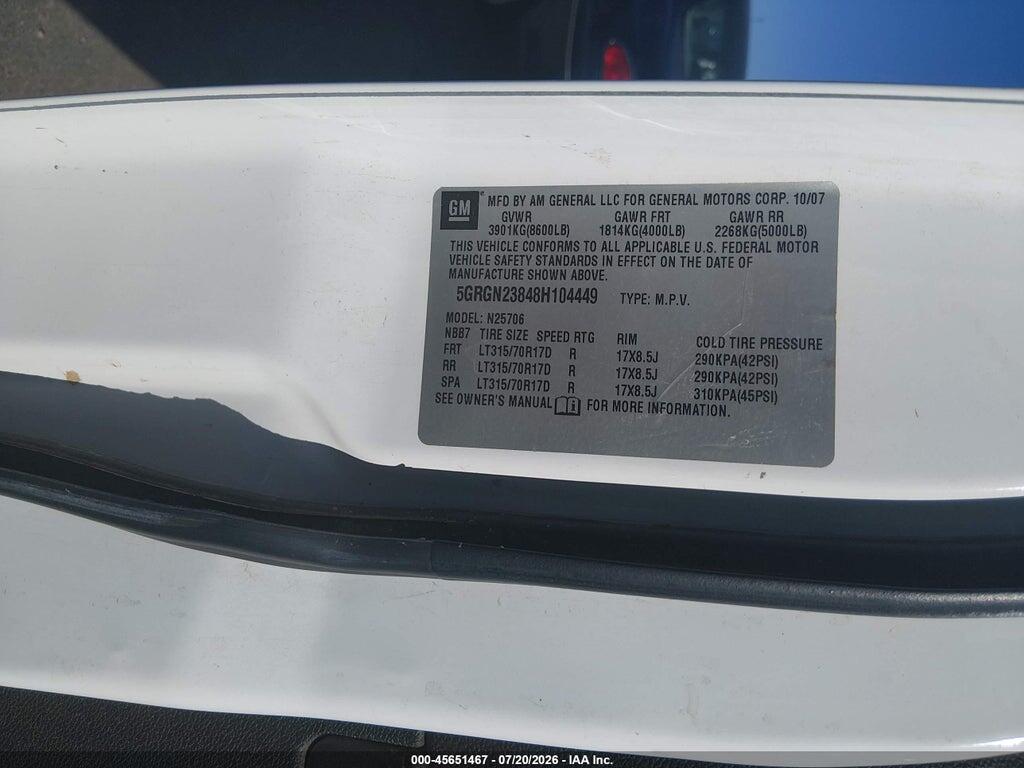 5GRGN23848H104449 2008 HUMMER H2 SUV photo no. 9