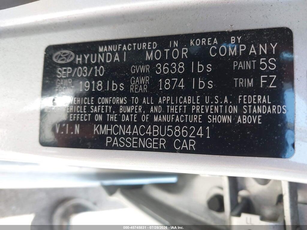 KMHCN4AC4BU586241 2011 HYUNDAI ACCENT photo no. 9