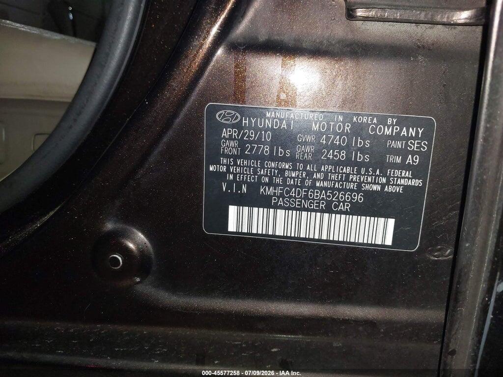 KMHFC4DF6BA526696 2011 HYUNDAI AZERA photo no. 9