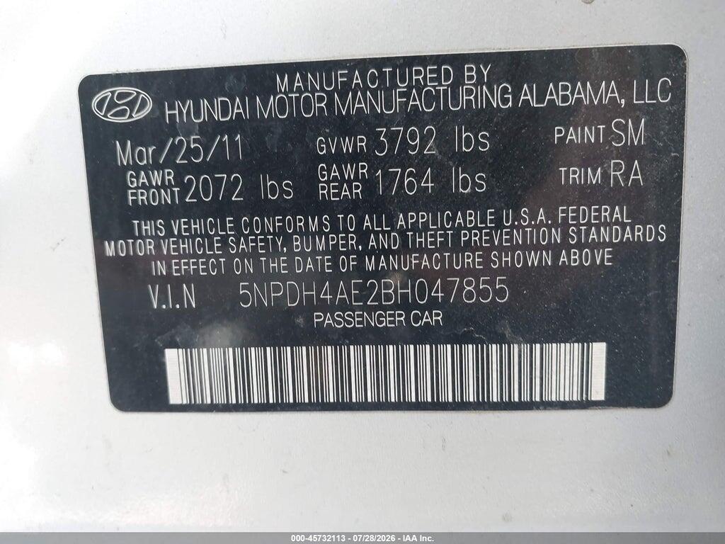 5NPDH4AE2BH047855 2011 HYUNDAI ELANTRA photo no. 9
