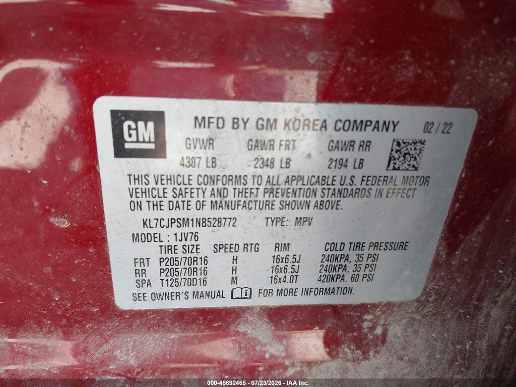 KL7CJPSM1NB528772 2022 CHEVROLET TRAX photo no. 9