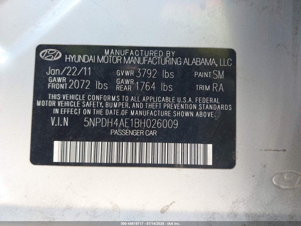 5NPDH4AE1BH026009 2011 HYUNDAI ELANTRA photo no. 9