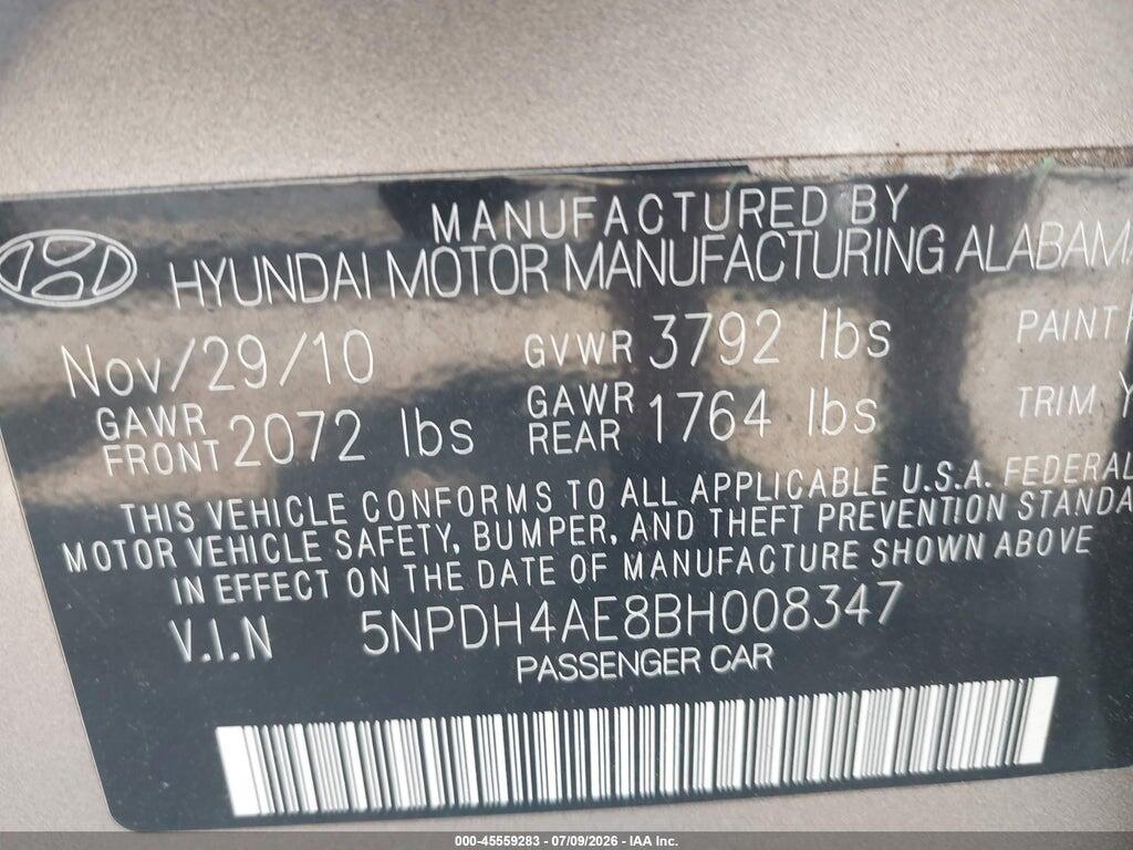 5NPDH4AE8BH008347 2011 HYUNDAI ELANTRA photo no. 9