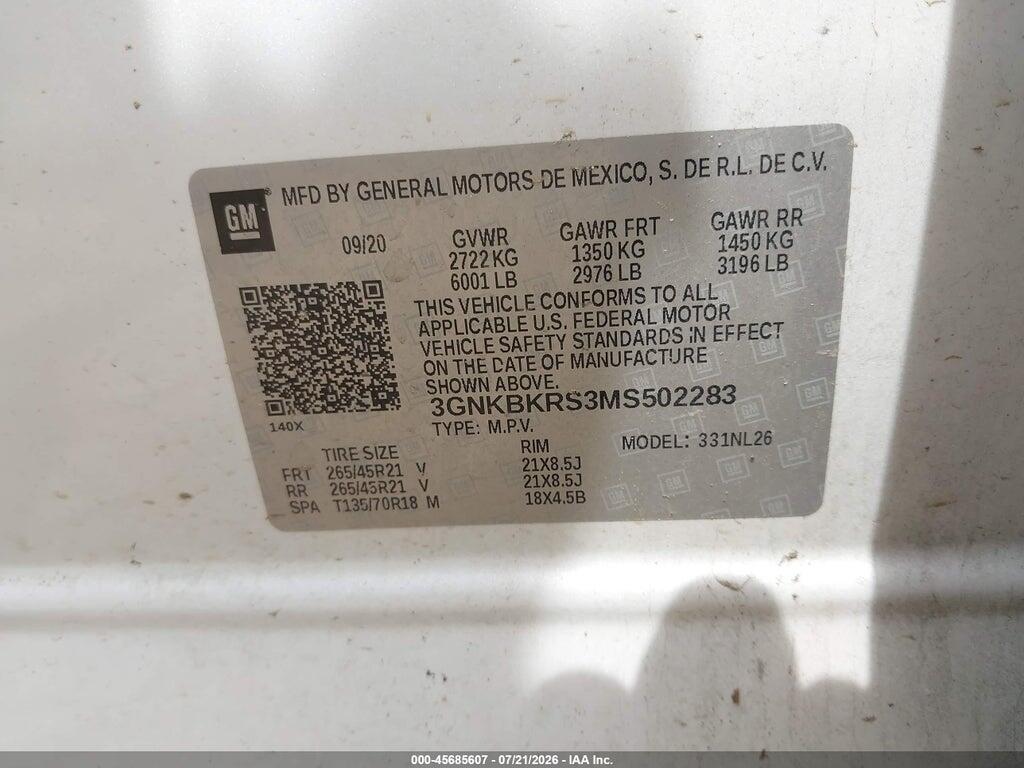 3GNKBKRS3MS502283 2021 CHEVROLET BLAZER photo no. 9