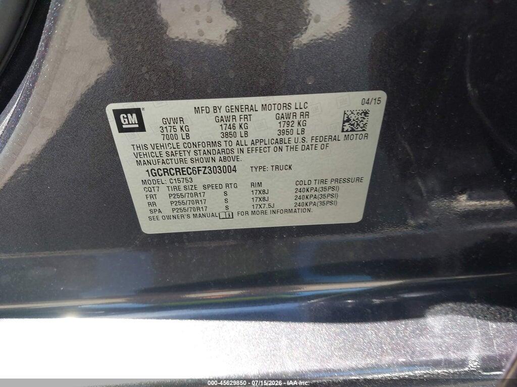 1GCRCREC6FZ303004 2015 CHEVROLET SILVERADO 1500 photo no. 9