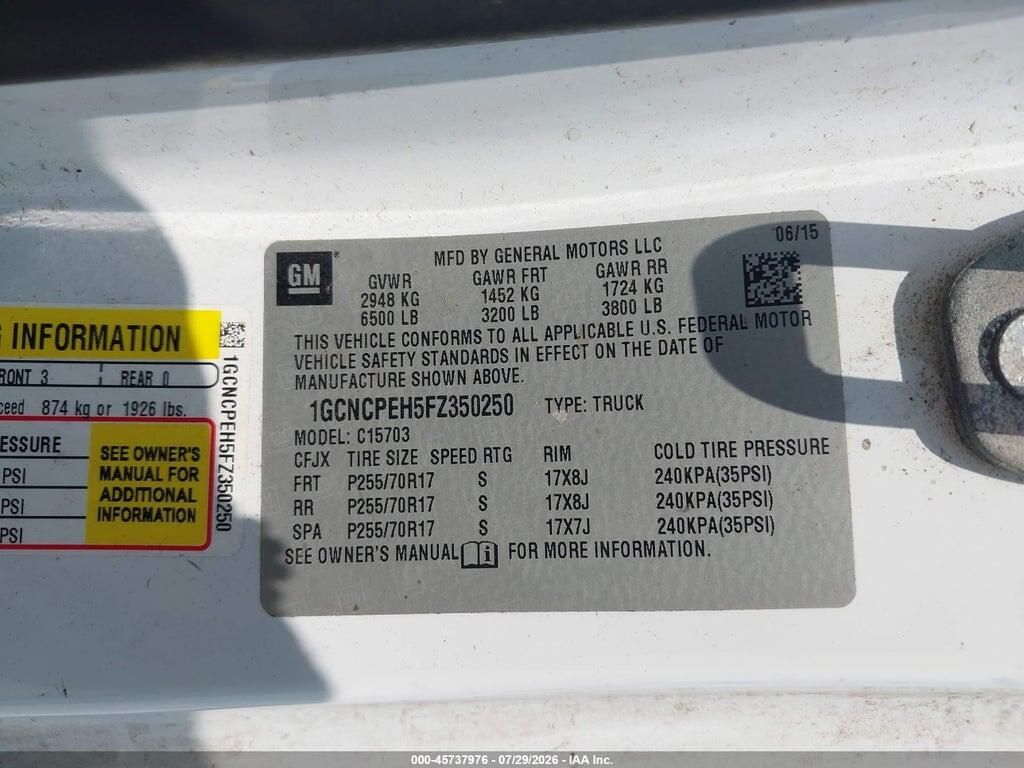 1GCNCPEH5FZ350250 2015 CHEVROLET SILVERADO 1500 photo no. 9