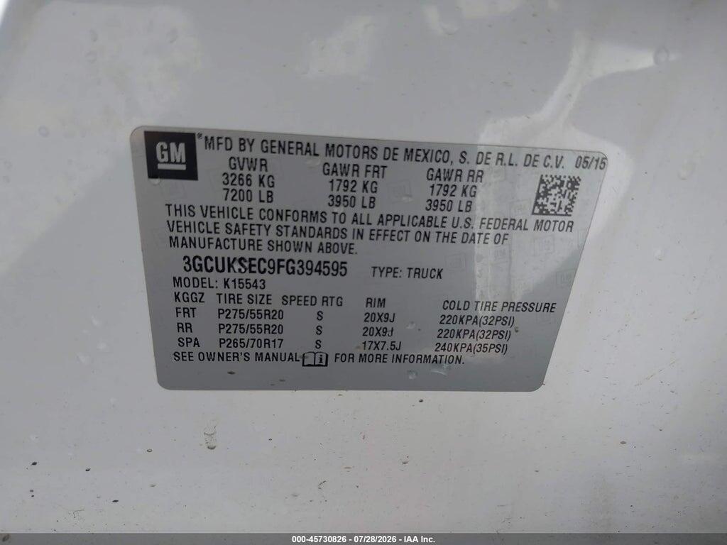 3GCUKSEC9FG394595 2015 CHEVROLET SILVERADO 1500 photo no. 9