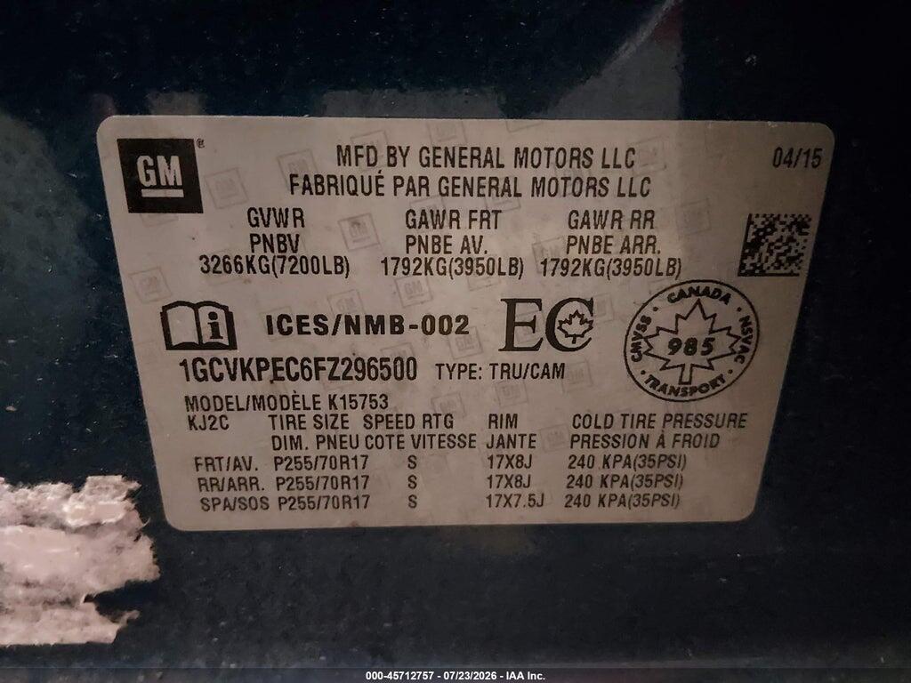 1GCVKPEC6FZ296500 2015 CHEVROLET SILVERADO 1500 photo no. 9