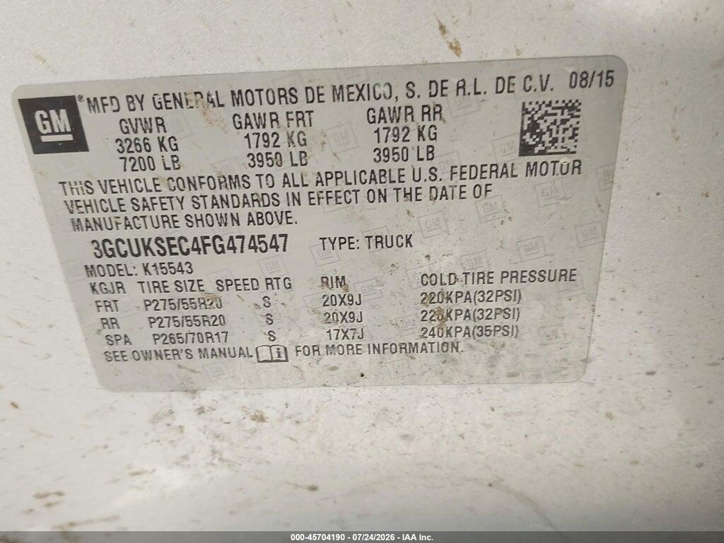 3GCUKSEC4FG474547 2015 CHEVROLET SILVERADO 1500 photo no. 9