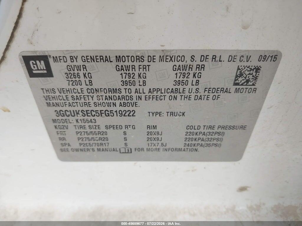 3GCUKSEC5FG519222 2015 CHEVROLET SILVERADO 1500 photo no. 9
