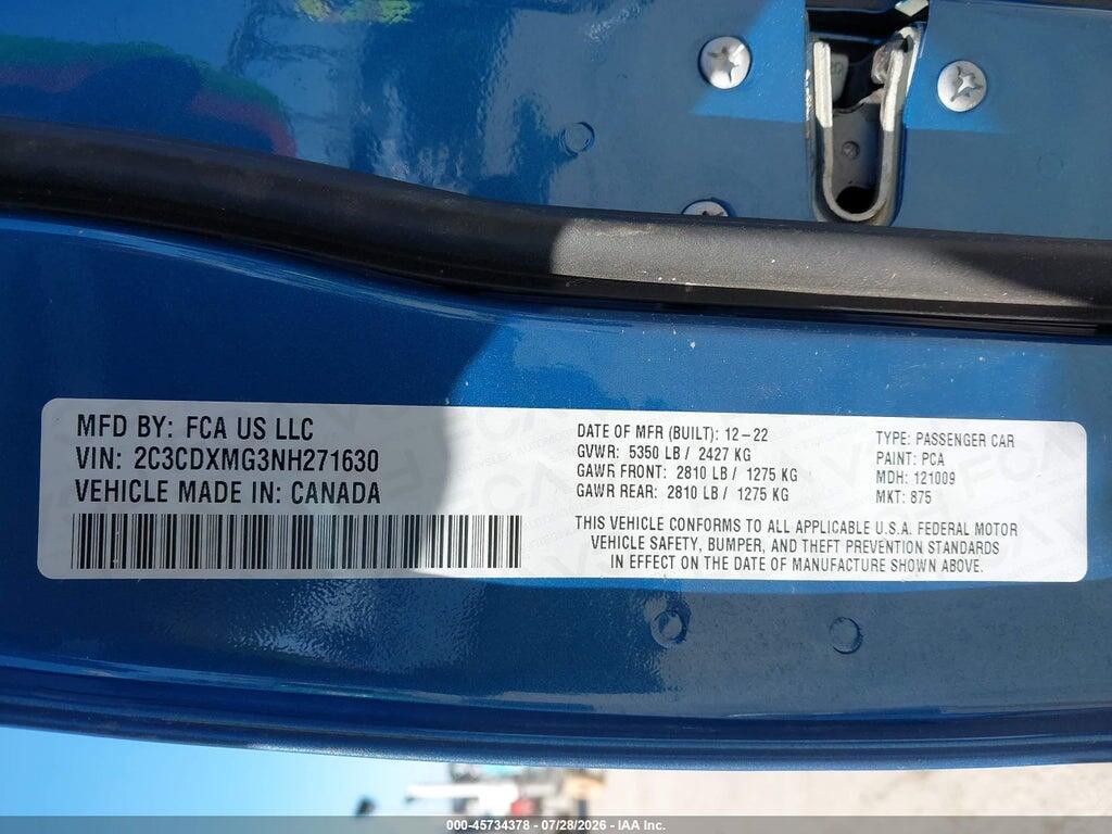 2C3CDXMG3NH271630 2022 DODGE CHARGER photo no. 9