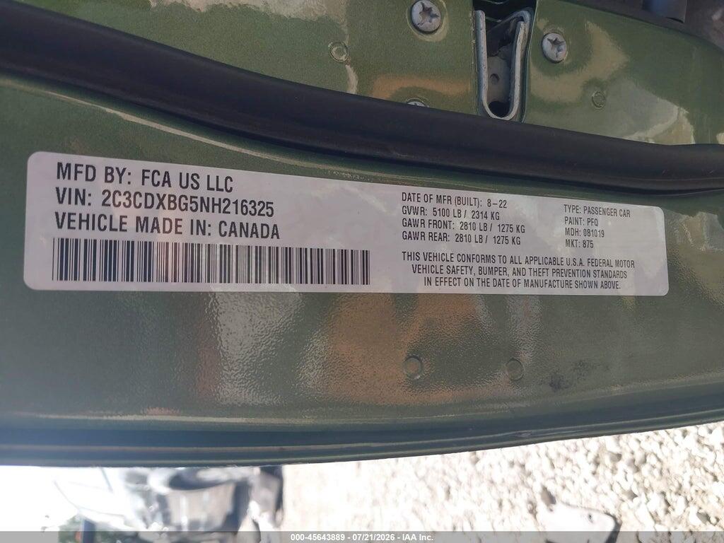 2C3CDXBG5NH216325 2022 DODGE CHARGER photo no. 9