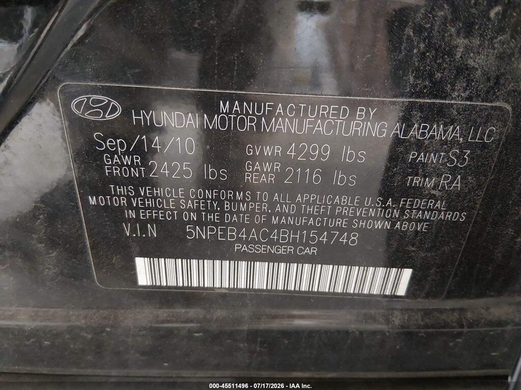 5NPEB4AC4BH154748 2011 HYUNDAI SONATA photo no. 9