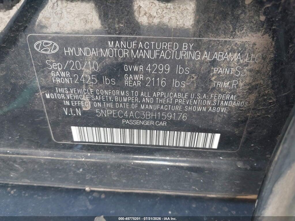 5NPEC4AC3BH159176 2011 HYUNDAI SONATA photo no. 9