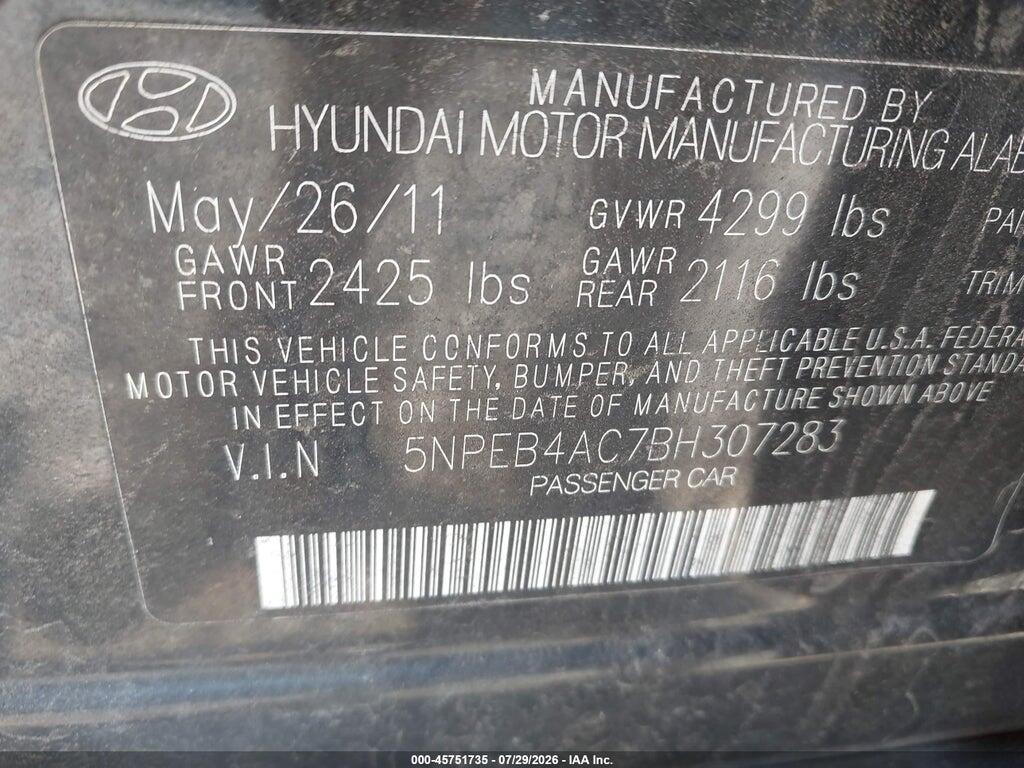 5NPEB4AC7BH307283 2011 HYUNDAI SONATA photo no. 9