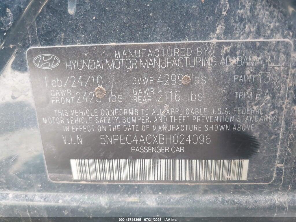 5NPEC4ACXBH024096 2011 HYUNDAI SONATA photo no. 9