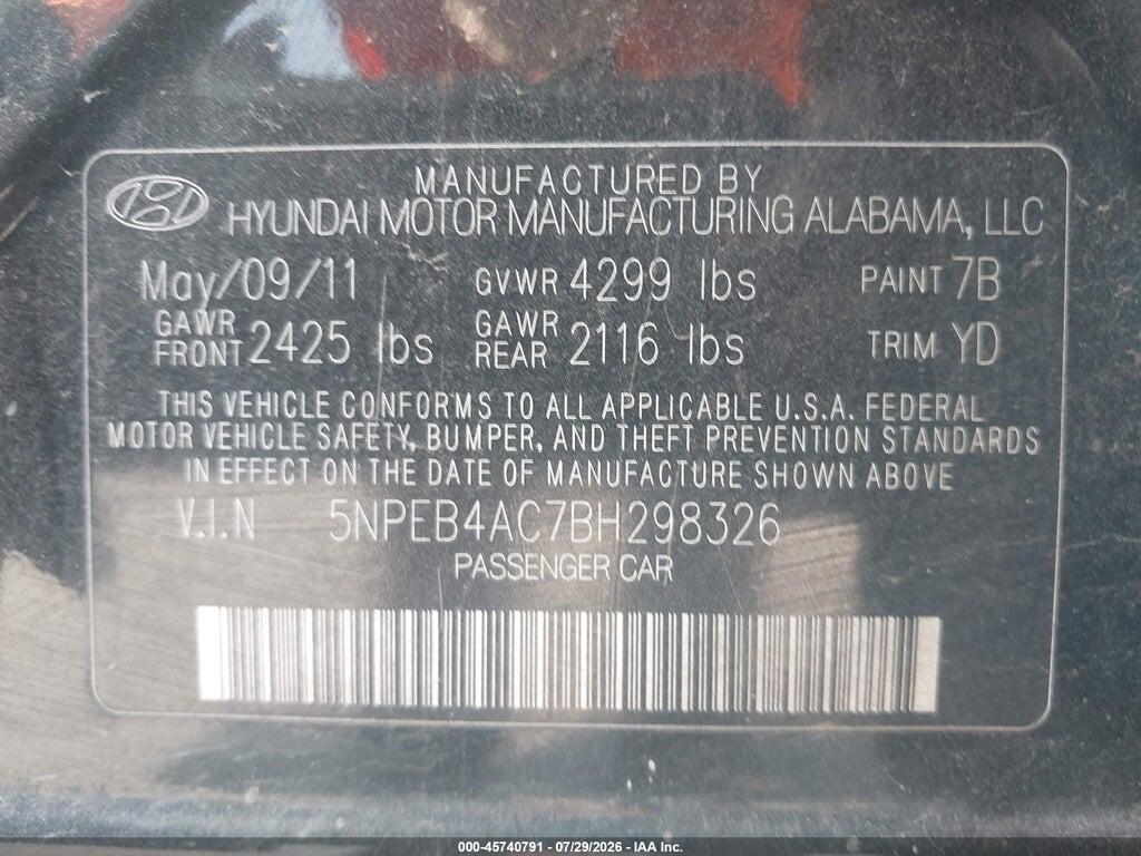 5NPEB4AC7BH298326 2011 HYUNDAI SONATA photo no. 9