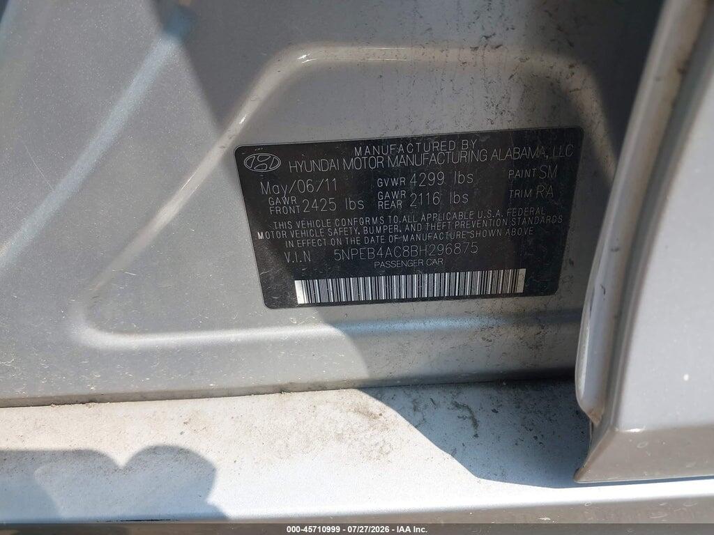 5NPEB4AC8BH296875 2011 HYUNDAI SONATA photo no. 9